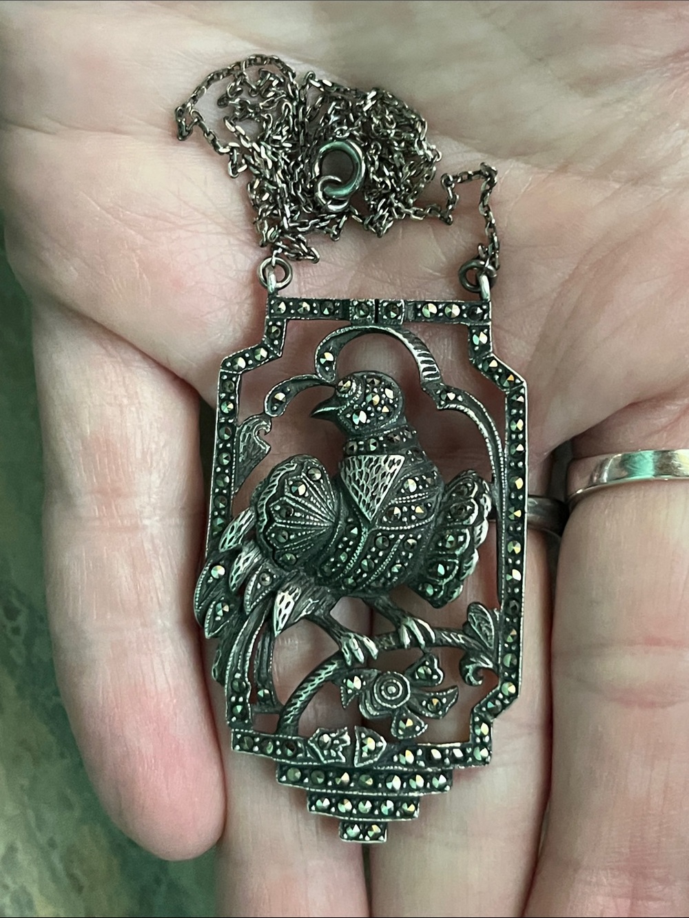 Antique Sterling Silver And Marcasite Bird Necklace - Picture 16 of 16